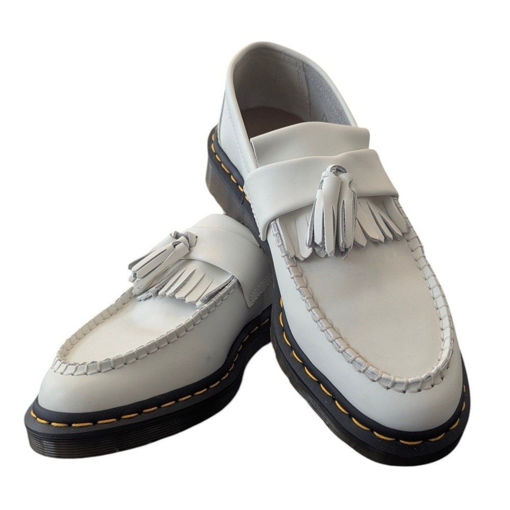 Dr. Martens Adrian White Leather Tassel Loafers Womens 9 Yellow Stitching - Picture 3 of 6